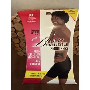 Leggs Body Beautiful Smoothers Black Sz XL Anti Cellulite Mid Thigh Firm Control